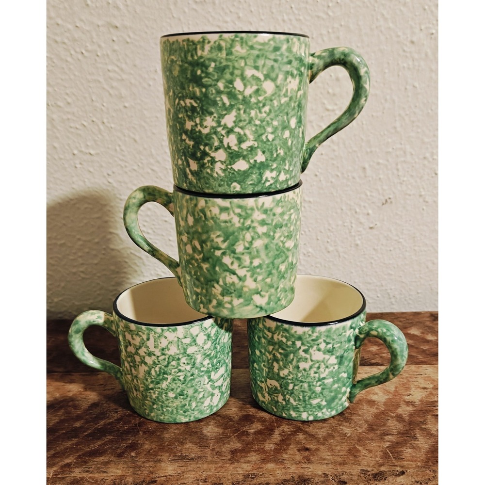 Set Of 4 Vintage Green Strangl Spongewear‎ Mugs Town & country